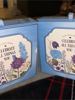 Bath & Body Works Blue Floral Gift Boxes with Purple Accents